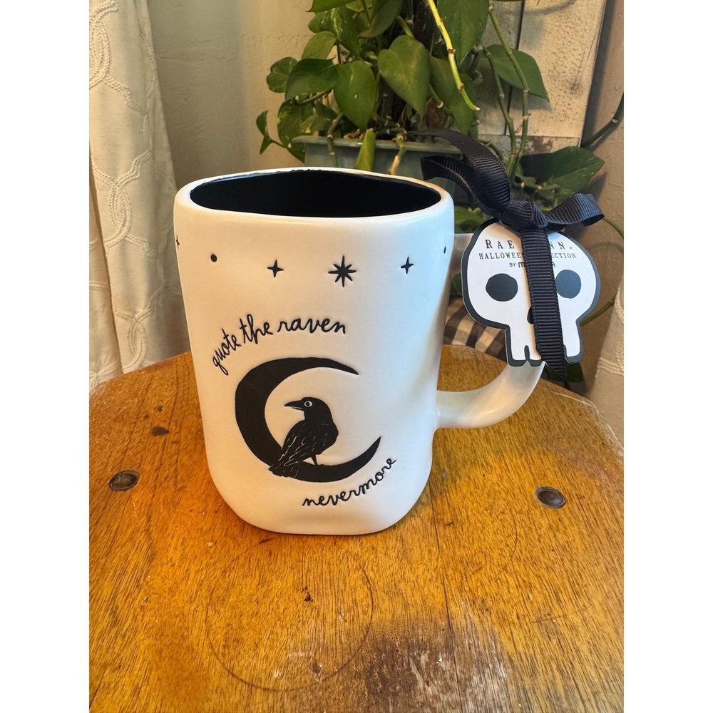 Rae Dunn "Quote the raven nevermore" mug Halloween Celestial Stars Crescent moon